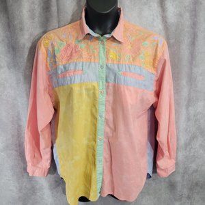 Vintage Women's Color Block Embroidered Button Down size XL